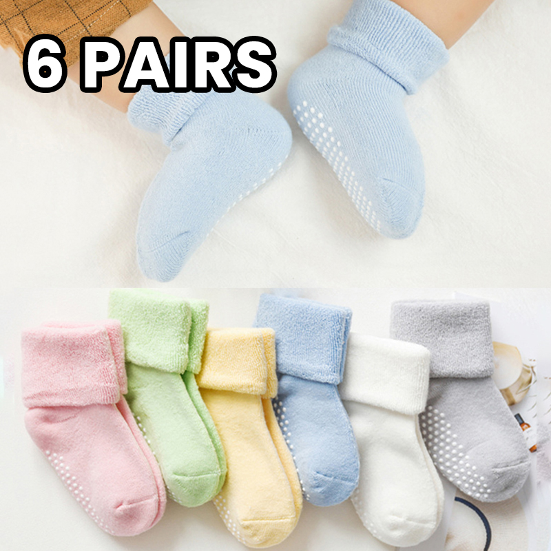 Unisex Baby Socks Non Slip - 6 쌍 유아를위한 두꺼운 양털 어린이