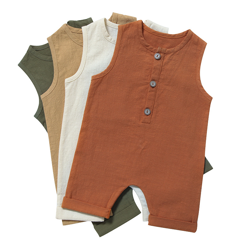 Baby Summer Linen Sleeveless Jumpsuit - 여름 아기 소년 소녀 롬퍼 유아