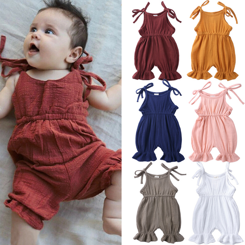 Baby Summer Linen Sleeveless Jumpsuit - 여아용 여름 옷, 유아 점프수트, 귀여운