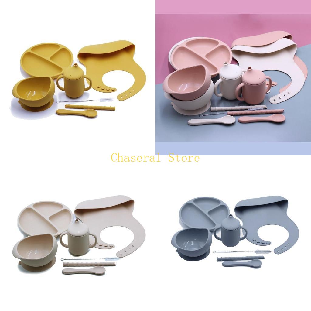 E7CE 7pcs 세트 아기 식사 요리 실리콘 그릇 + - Waterproof Baby Bibs Silicone 리뷰 및 가격