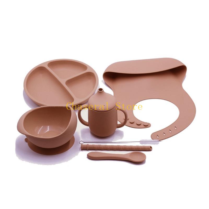 E7CE 7pcs 세트 아기 식사 요리 실리콘 그릇 + - Waterproof Baby Bibs Silicone 리뷰 및 가격
