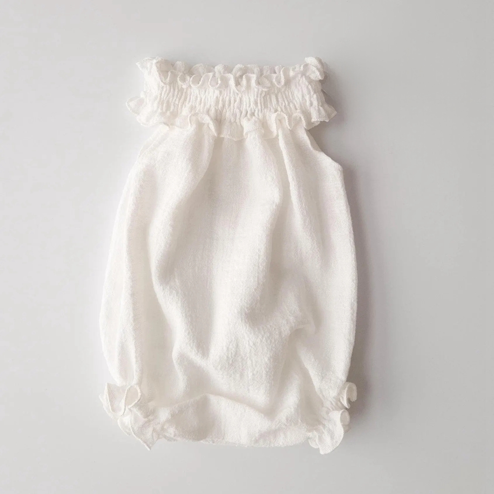 신생아 사진 소품 흰색 린넨 프릴 베이비 롬퍼 민소매  - Infant Photography Props Outfit 리뷰 및 가격