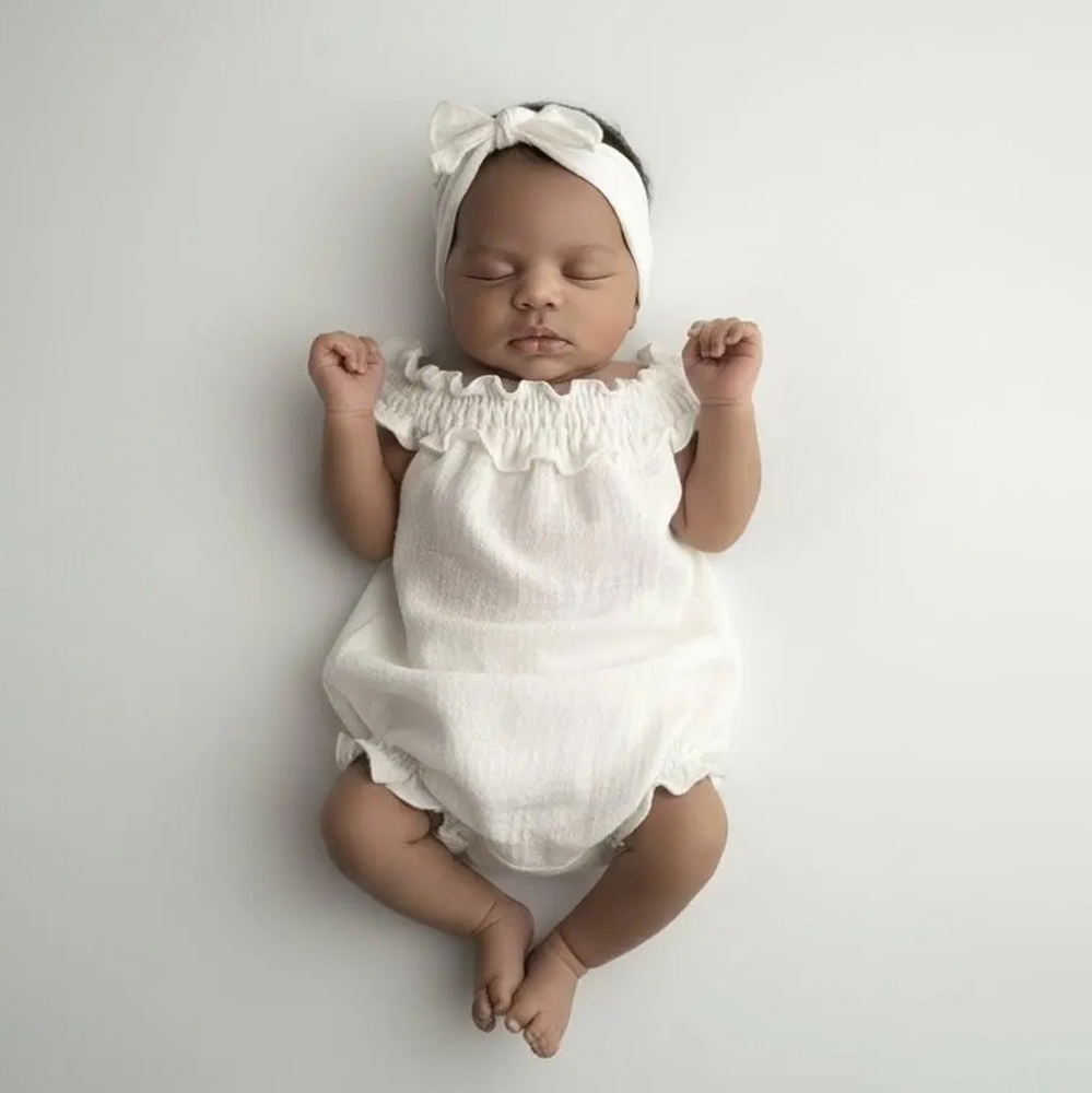 신생아 사진 소품 흰색 린넨 프릴 베이비 롬퍼 민소매  - Infant Photography Props Outfit 리뷰 및 가격