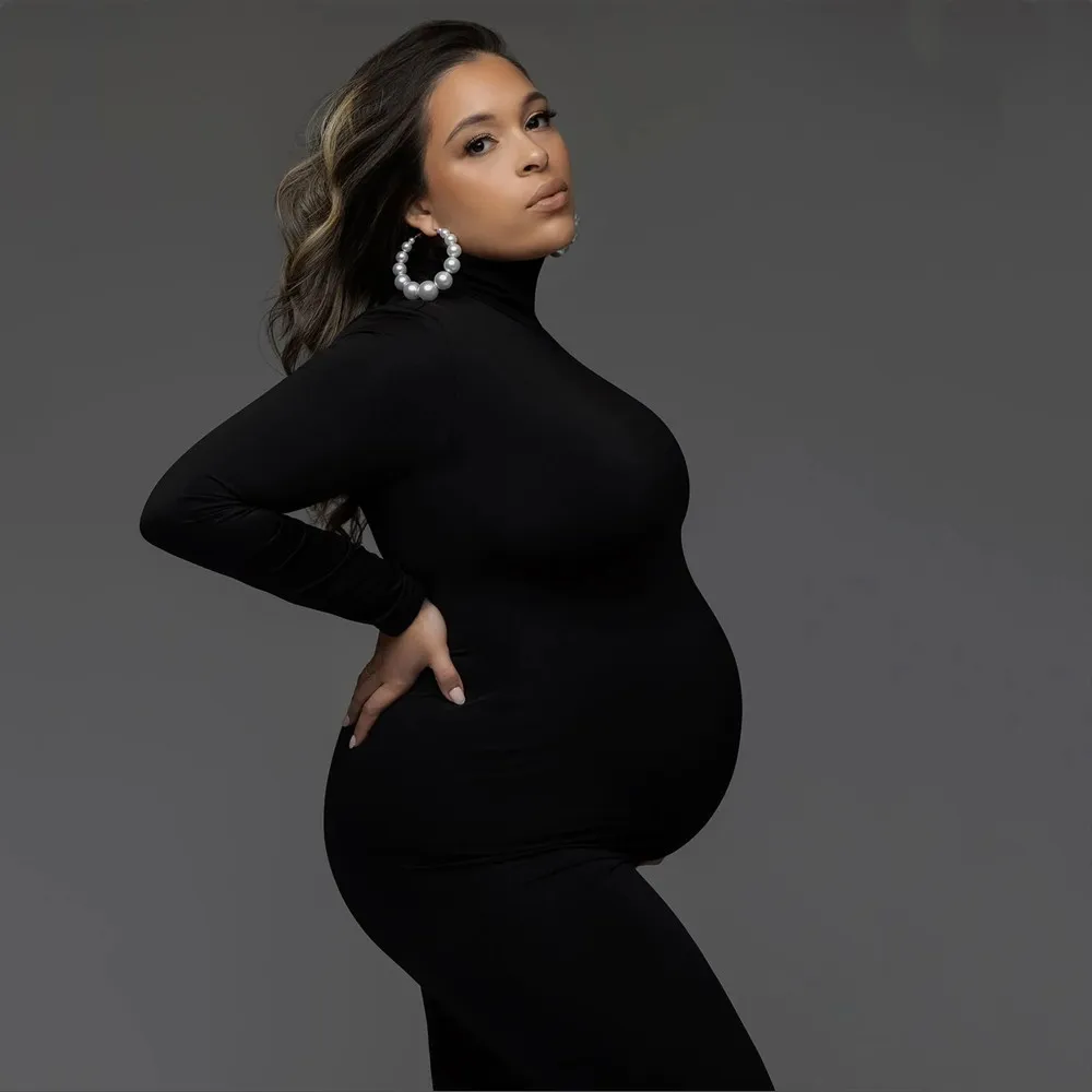 블랙 스키니 원피스 출산 사진 소품, 하이 넥 신축성  - Maternity Wear 리뷰 및 가격