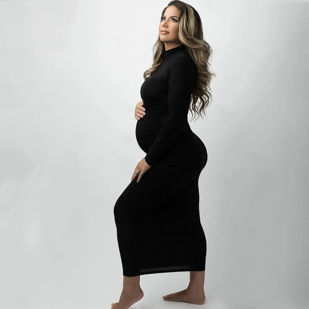 블랙 스키니 원피스 출산 사진 소품, 하이 넥 신축성  - Maternity Wear 리뷰 및 가격