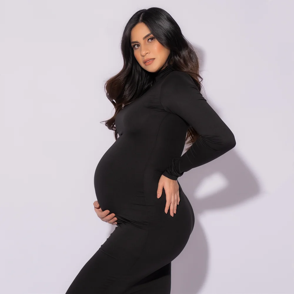 블랙 스키니 원피스 출산 사진 소품, 하이 넥 신축성  - Maternity Wear 리뷰 및 가격