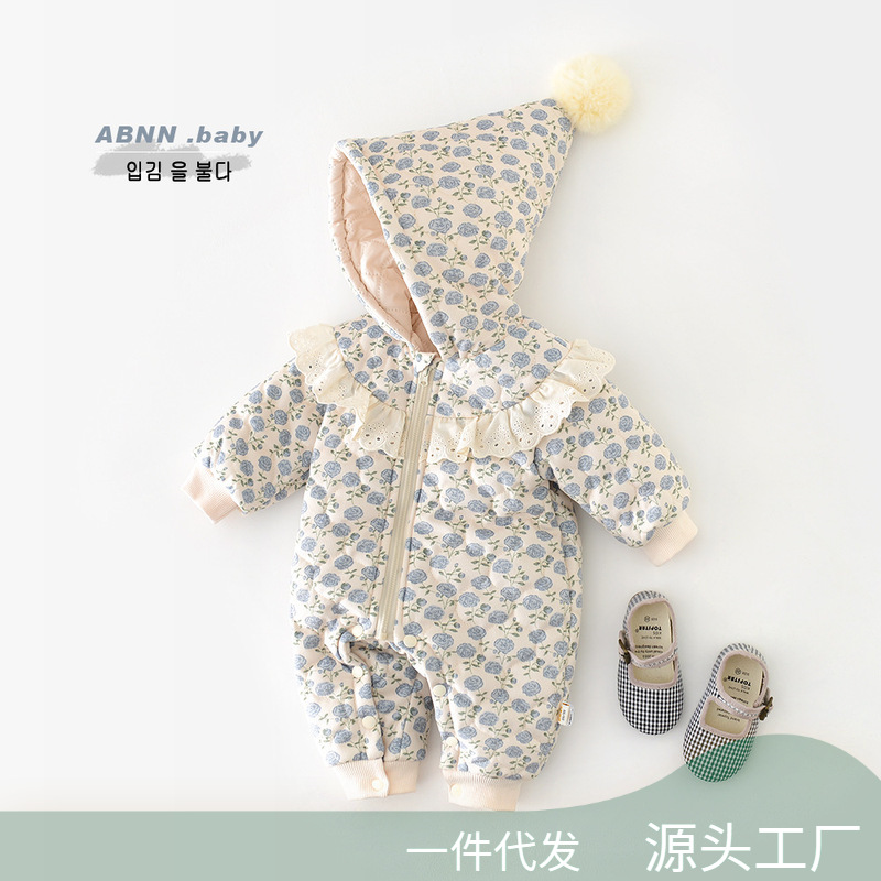 겨울용 아기 소녀용 덧옷이 있는 롬퍼, 꽃무늬 프린트, - Newborn Baby Girl Romper Floral 리뷰 및 가격