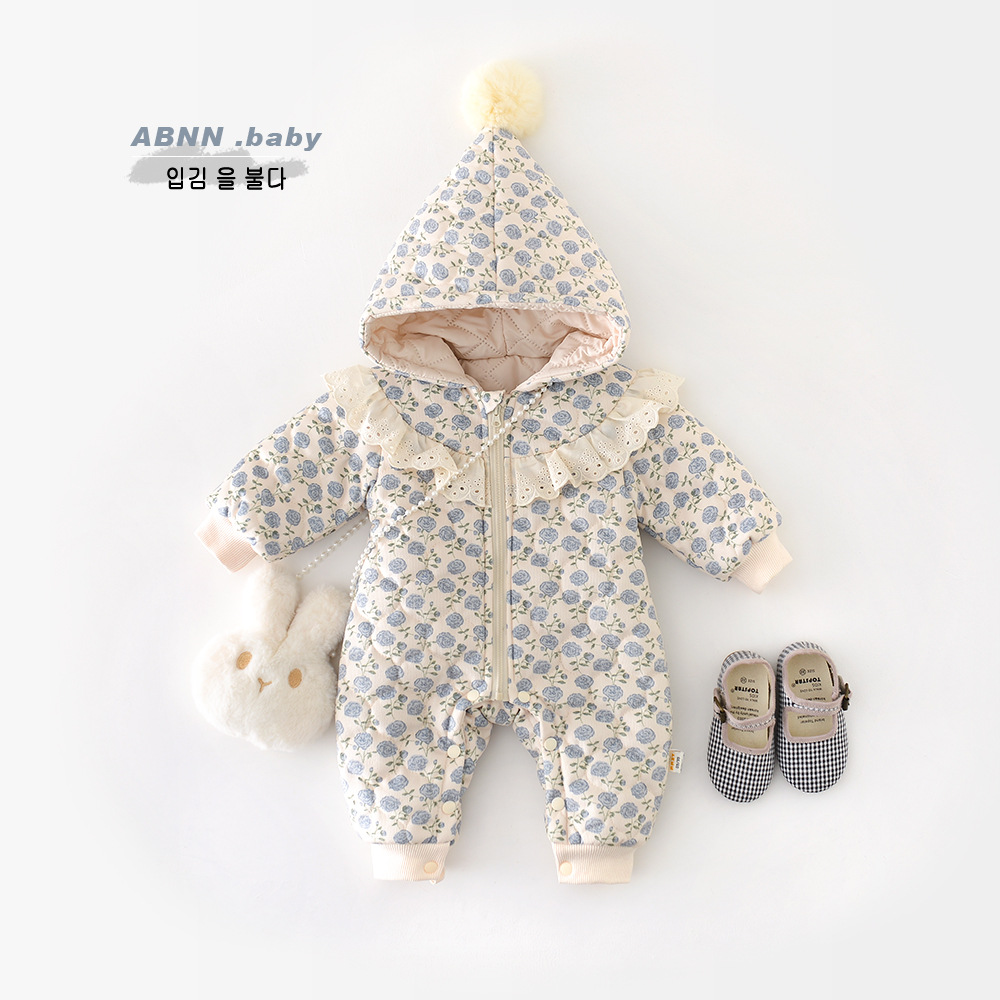 겨울용 아기 소녀용 덧옷이 있는 롬퍼, 꽃무늬 프린트, - Newborn Baby Girl Romper Floral 리뷰 및 가격