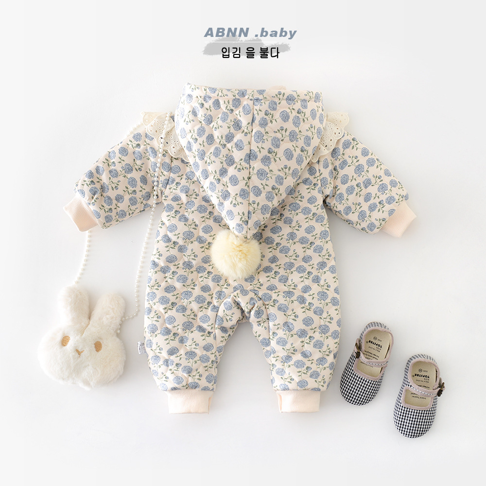 겨울용 아기 소녀용 덧옷이 있는 롬퍼, 꽃무늬 프린트, - Newborn Baby Girl Romper Floral 리뷰 및 가격
