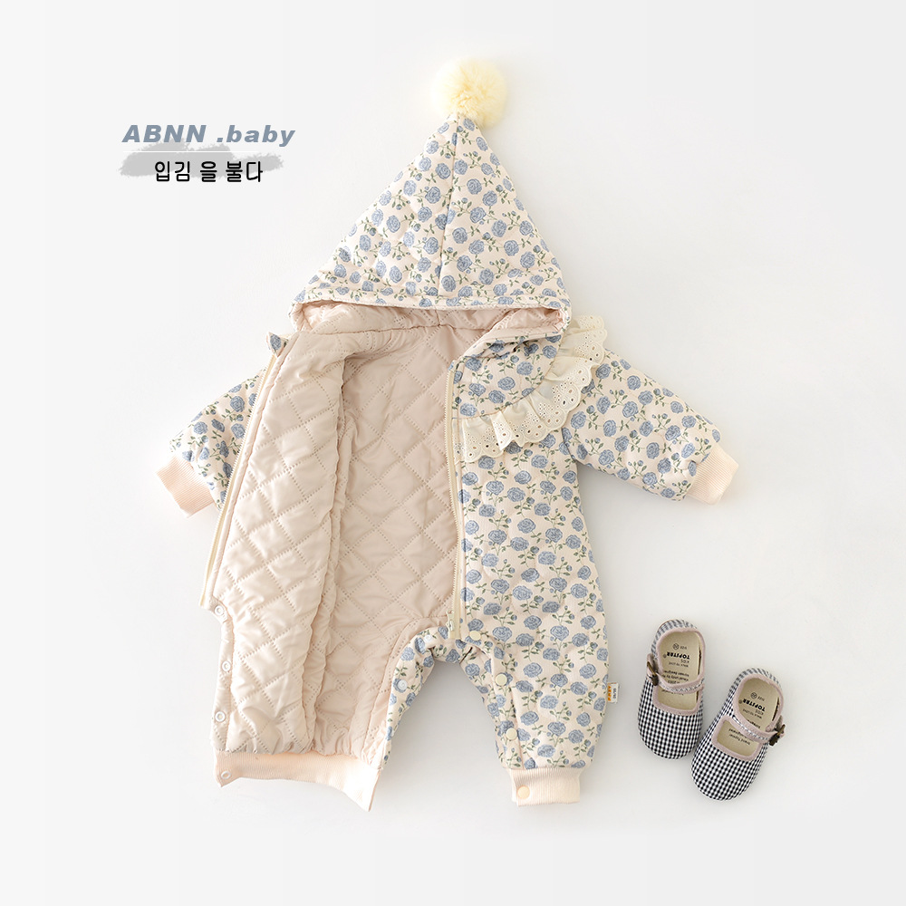 겨울용 아기 소녀용 덧옷이 있는 롬퍼, 꽃무늬 프린트, - Newborn Baby Girl Romper Floral 리뷰 및 가격